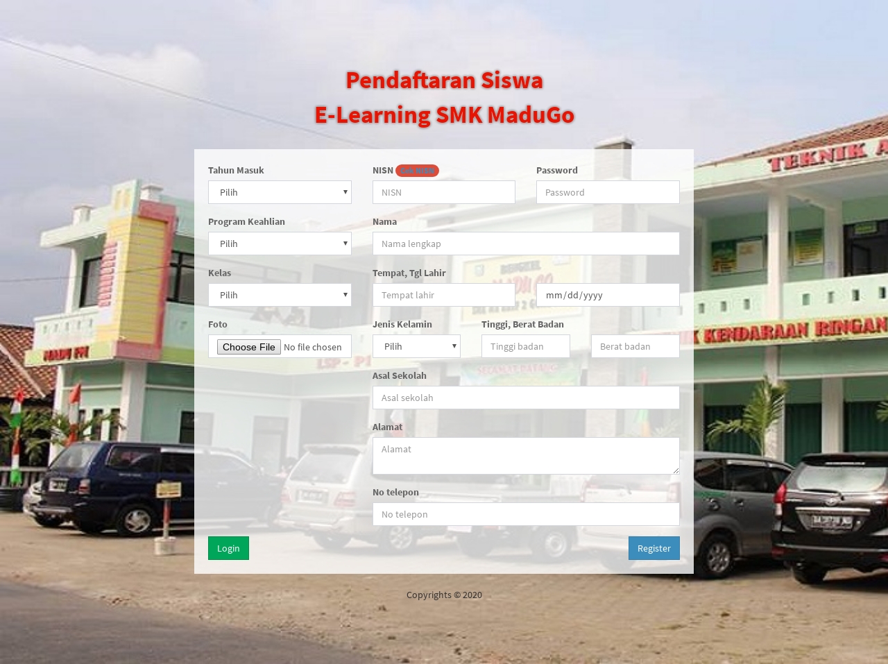 Halaman Register Siswa e-Learning